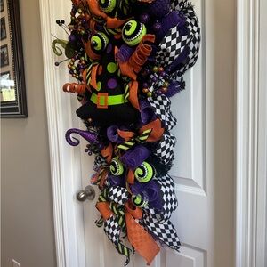 Festive Halloween Wreath with Purple, Orange, and Green Accents